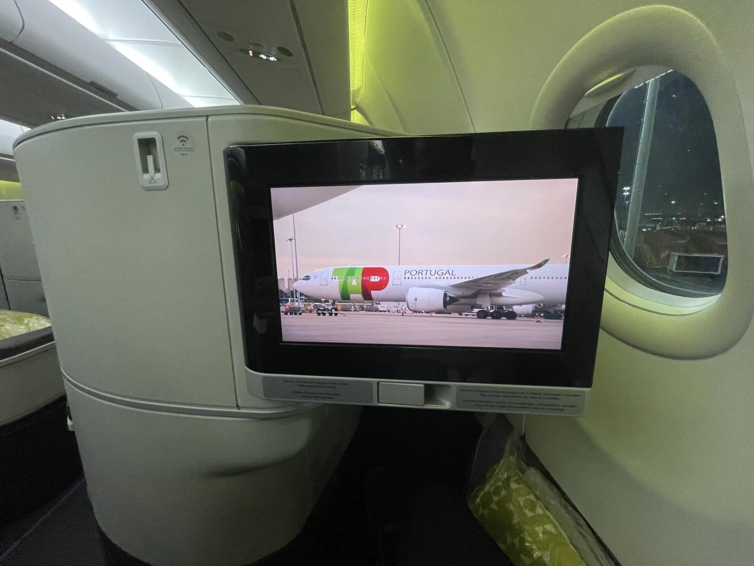 seatback screen with a plane on it