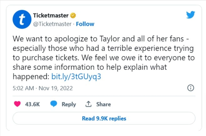 Source: https://twitter.com/Ticketmaster/status/1593816908742000640