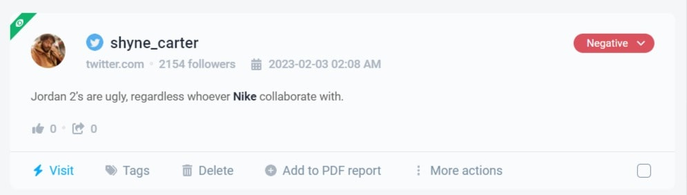 Example of negative mention detected by the social listening tool Brand24