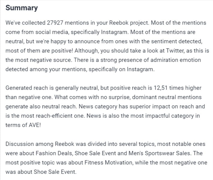 AI-powered summary of a monitoring project inside Brand24