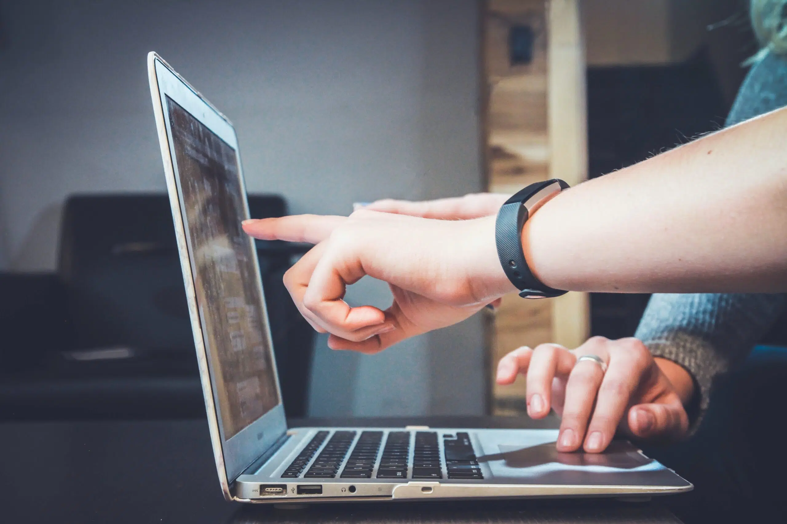 A person using a laptop computer