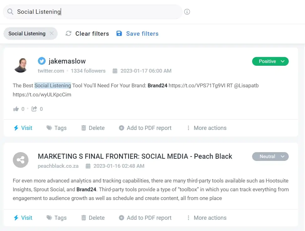 Brand24 mentions that contain keyword "social listening"