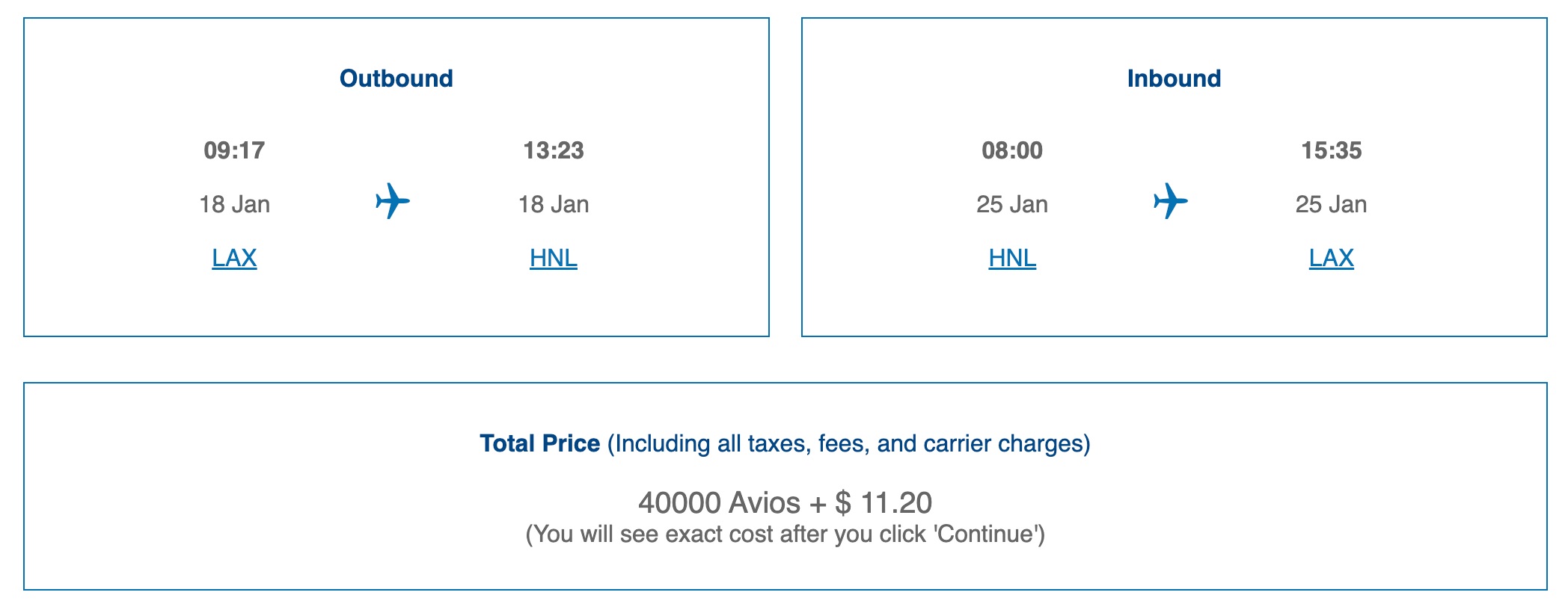 British Airways Award Booking (LAX-HNL)