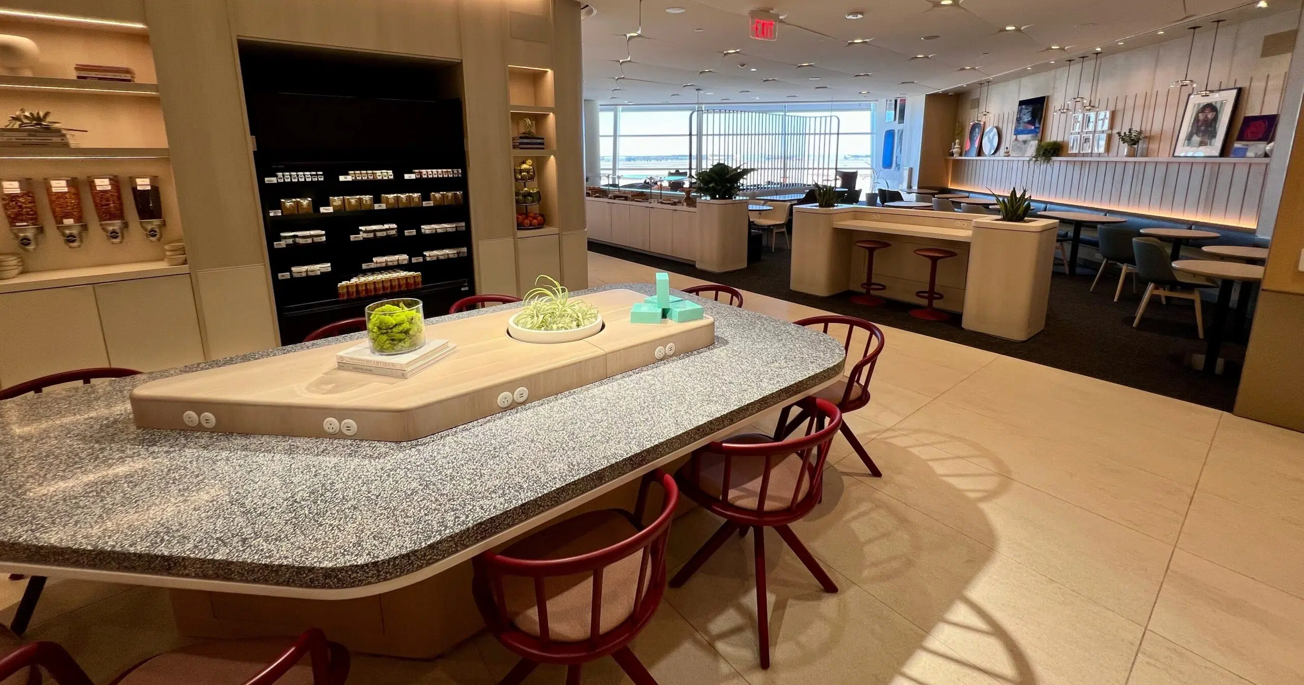 a table and food display in the capital one lounge dallas