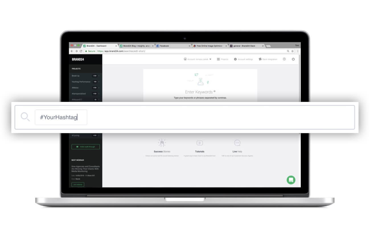 Project creation wizard inside Brand24 – first step to find trending hashtags for Twitter, Instagram and Facebook