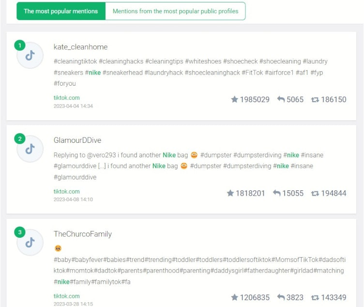 TikTok mentions detected by the Brand24 tool - one of the best TikTok analytics tools