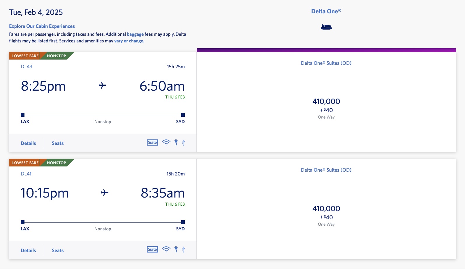 delta skymiles redemption between los angeles and sydney