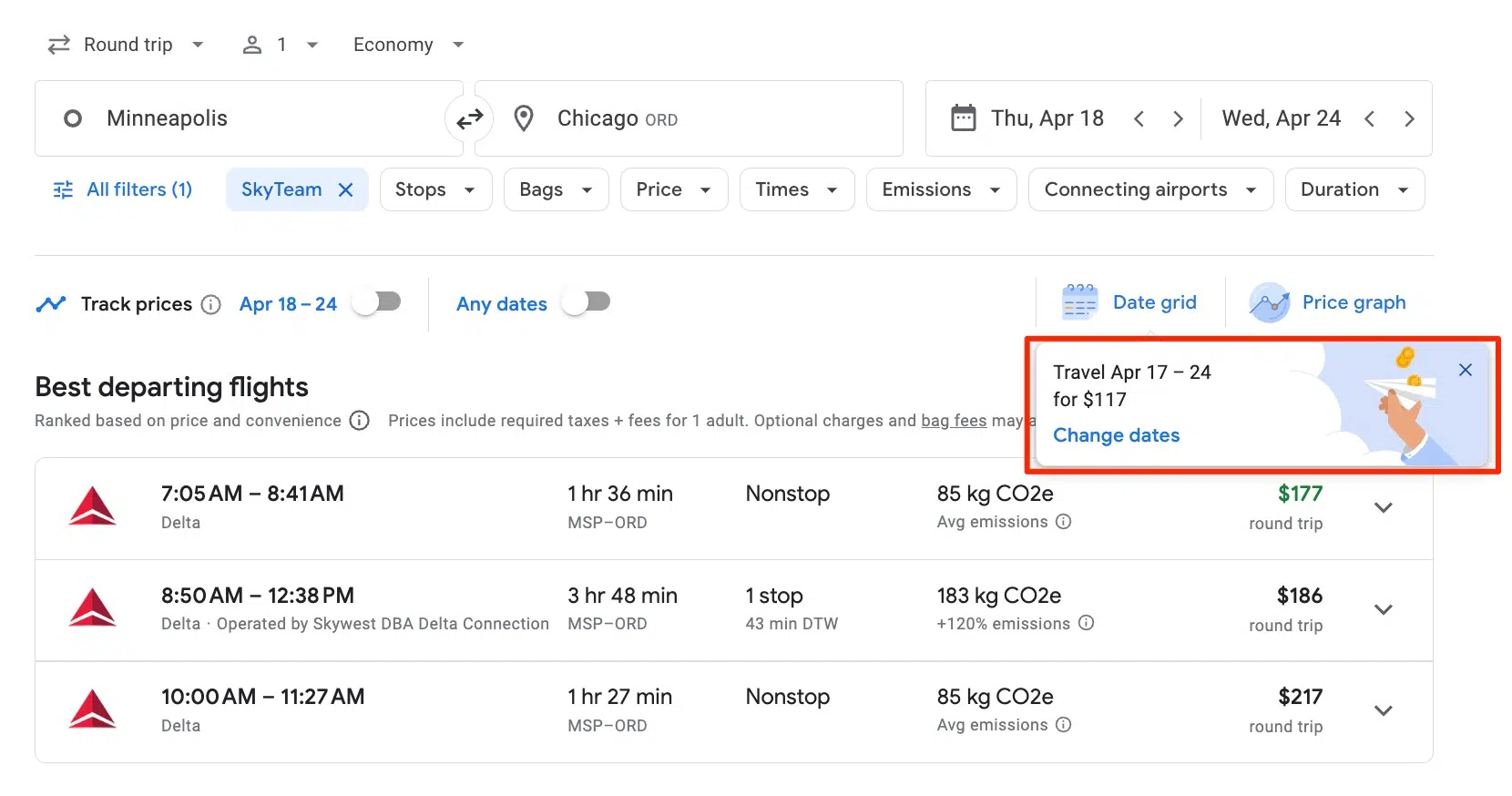 price change alert on google flights