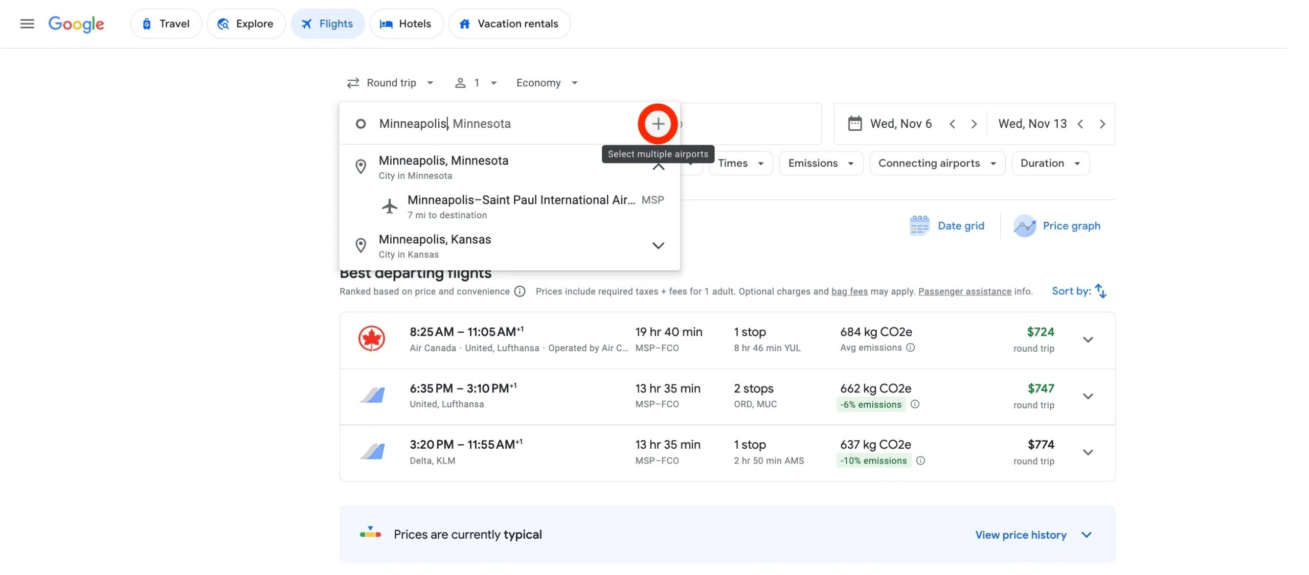 google flights multiple cities