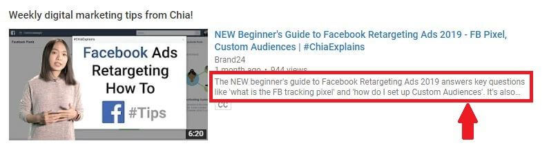 image containing excerpt from YT description of #ChiaExplains Facebook Retargeting Ads