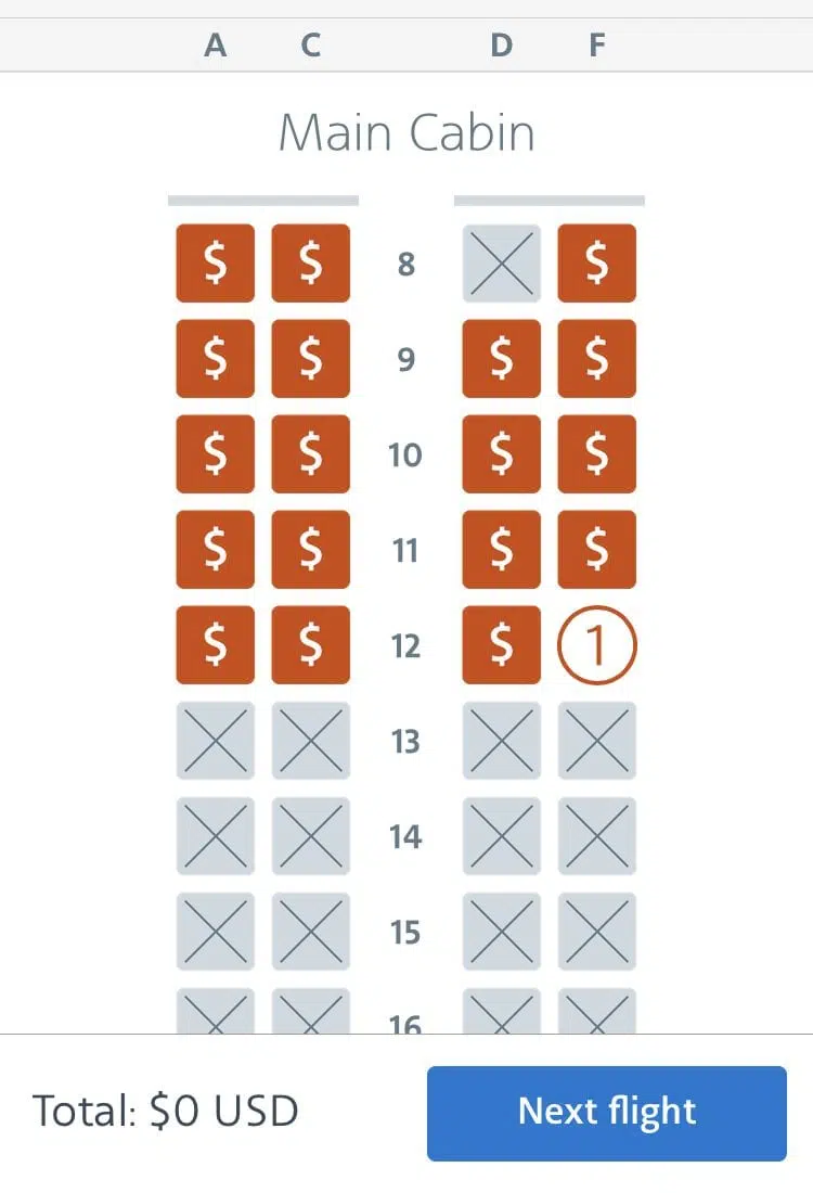 American Airlines seat map