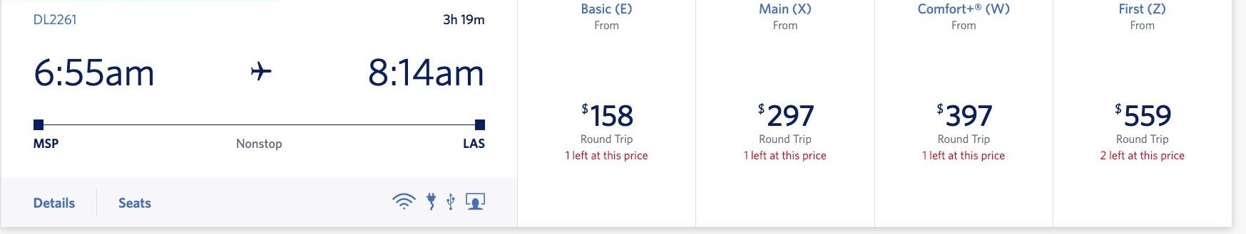 MSP to LAS Delta fare class options