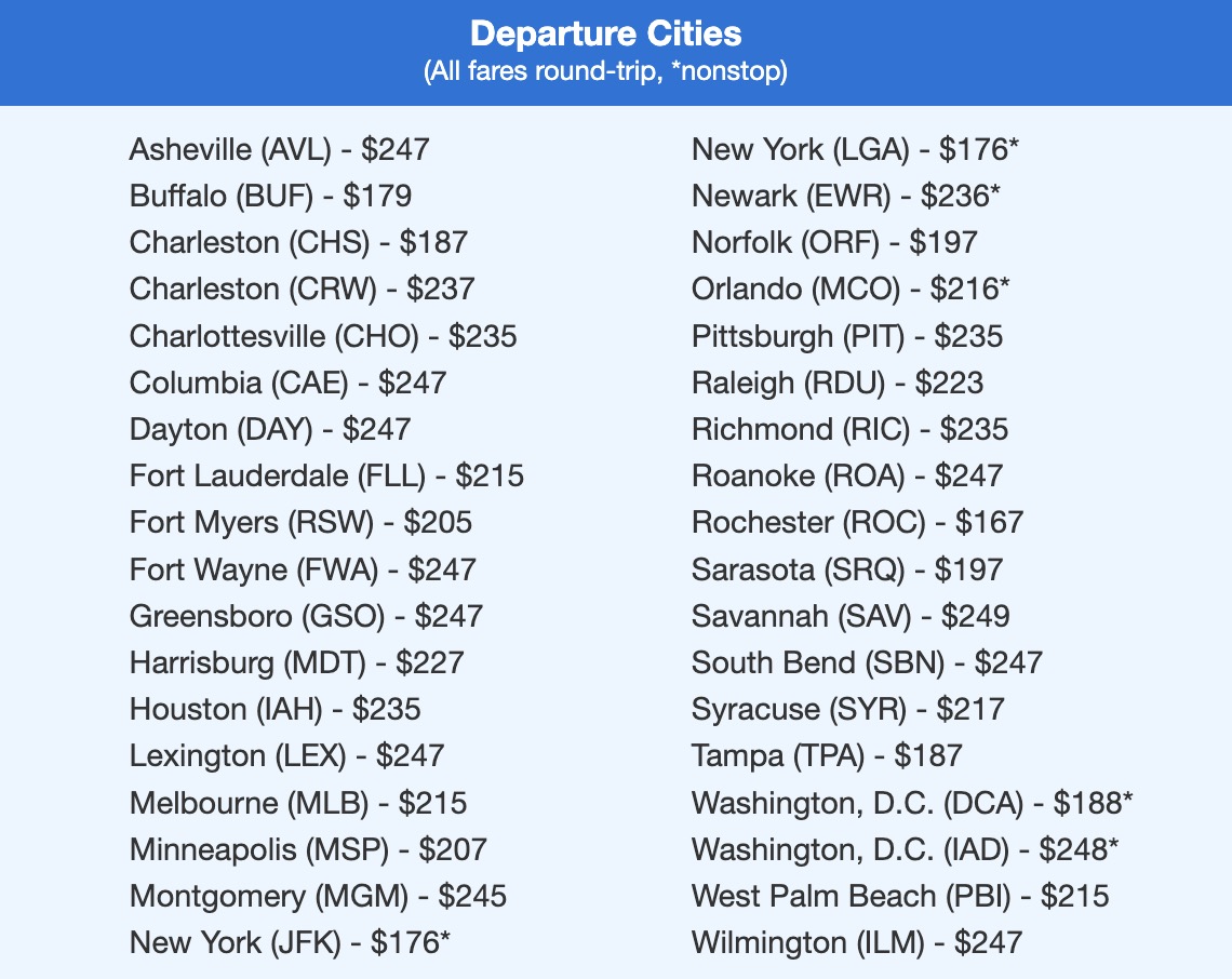 A list of Portland Maine airfare from dozens of U.S. cities