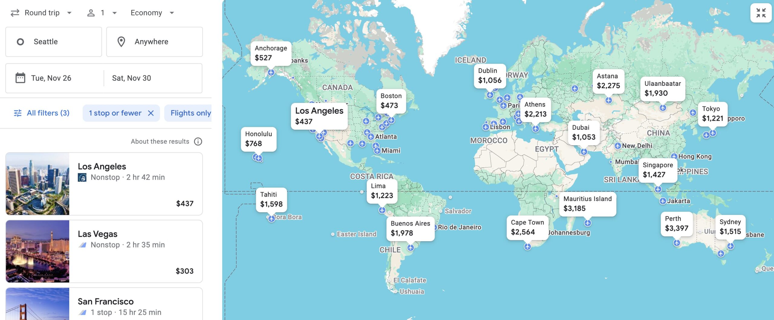 map of flight prices 