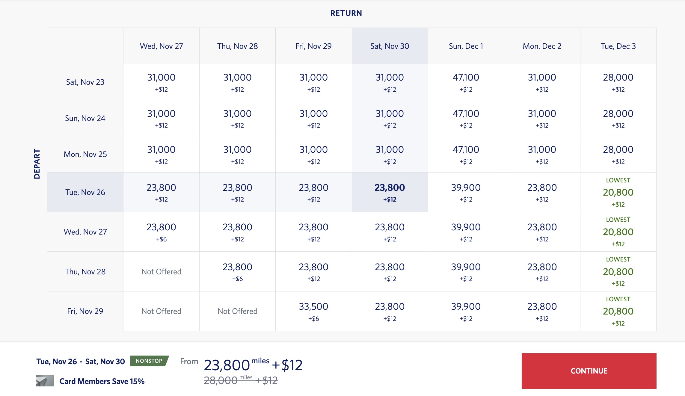 Delta fare search flexible calendar