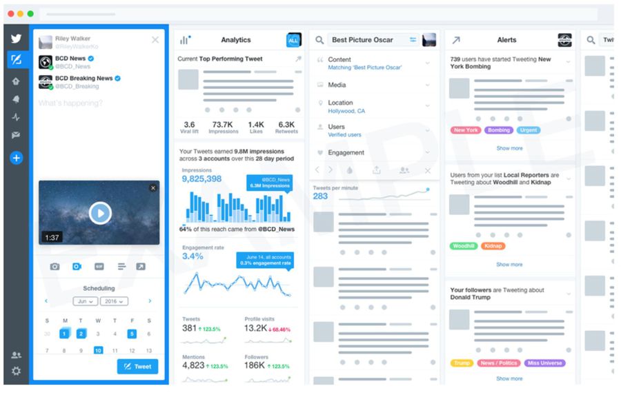 A screenshot showing the inside of TweetDeck, a Twitter hashtag tracker