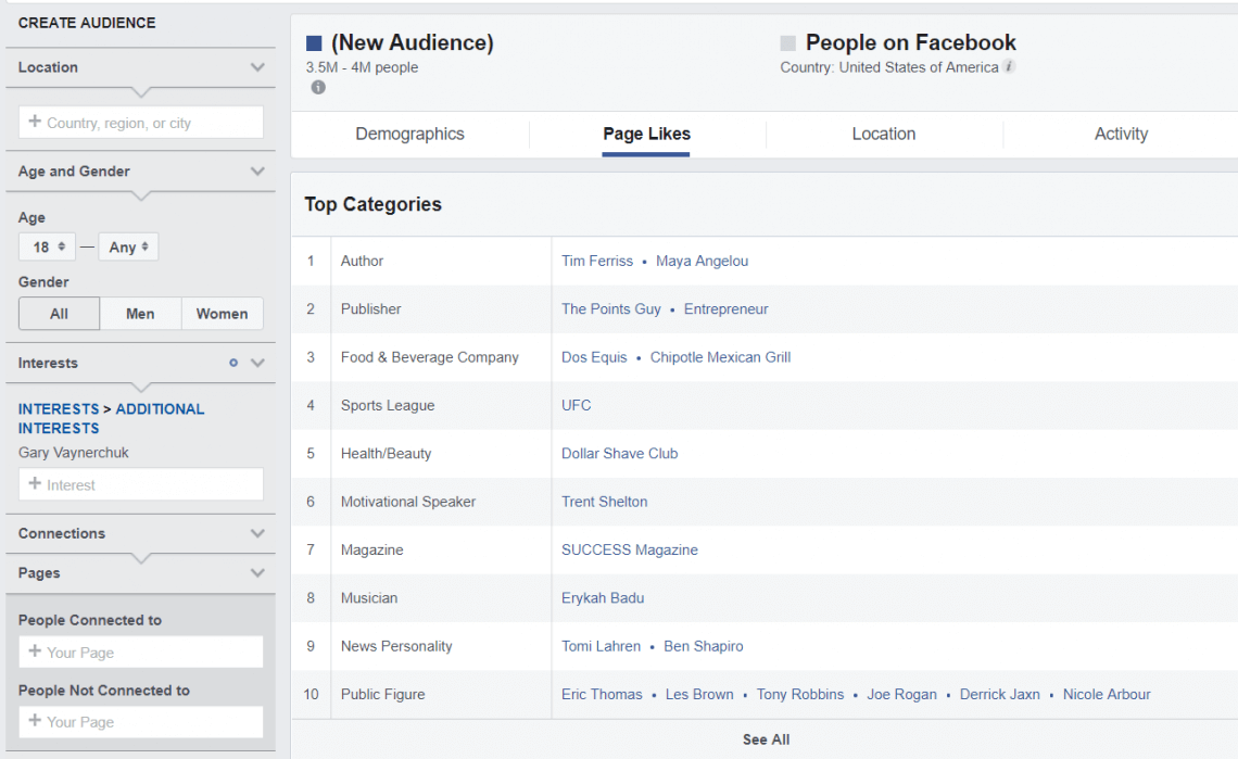 Facebook Audience Insights; Gary Vaynerchuk interests