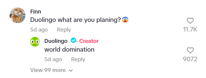 Duolingo on TikTok backing up the evil owl image