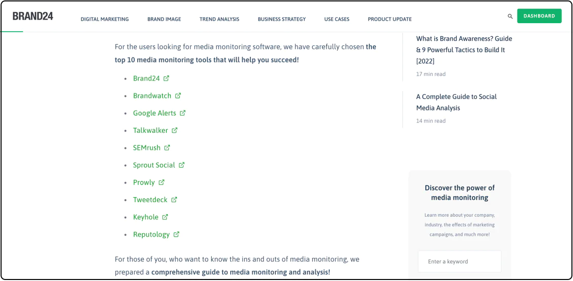 Brand24's list of top tools for media monitoring.