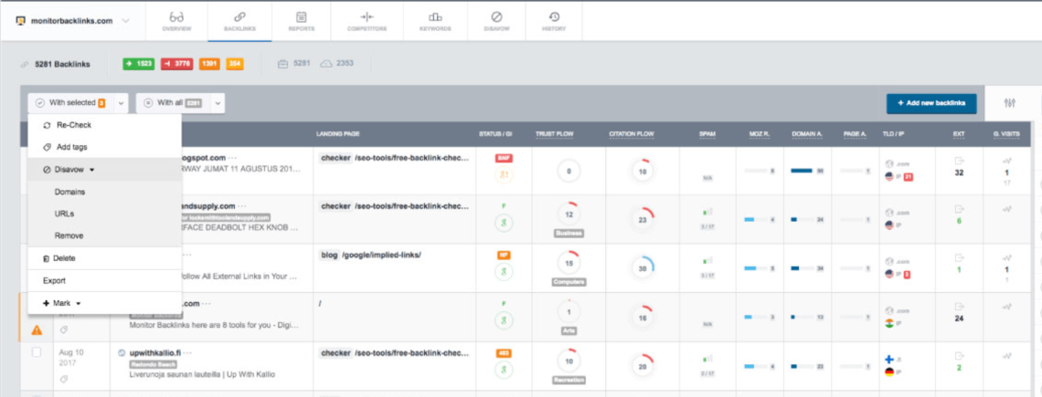 Built-in disavow tool in Monitor Backlinks.