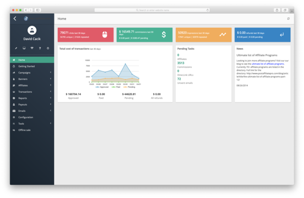 Post Affiliate Pro affiliate marketing software dashboard