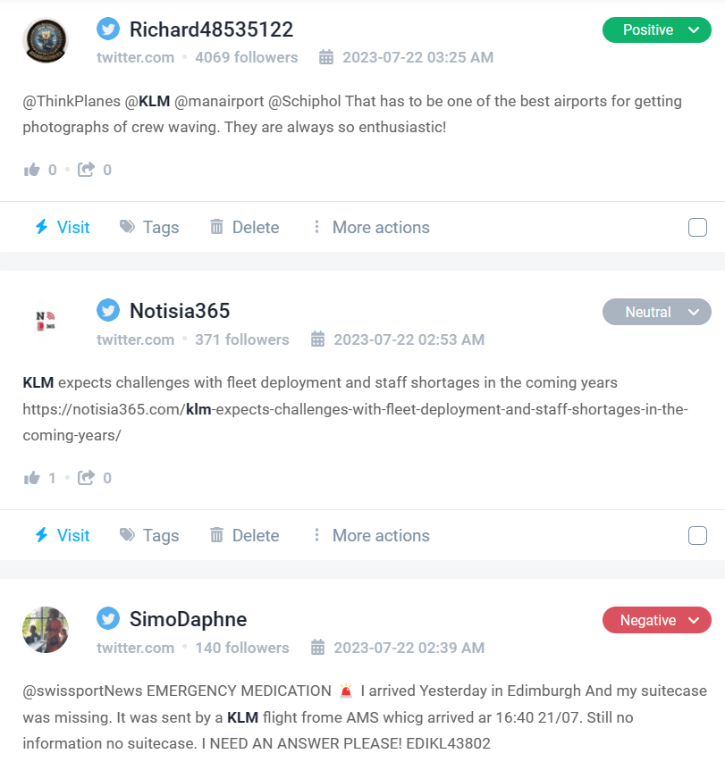 KLM mentions detected by Brand24