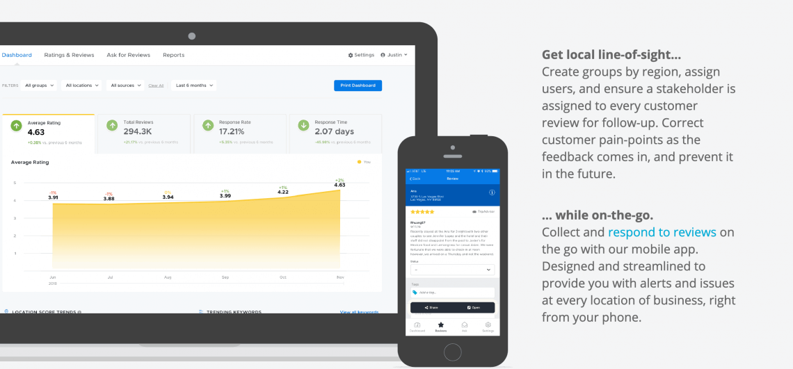 print screen of Review Trackers, a brand reputation monitoring tool