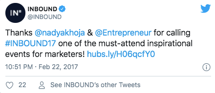 A screenshot of a Twitter post by Inbound 