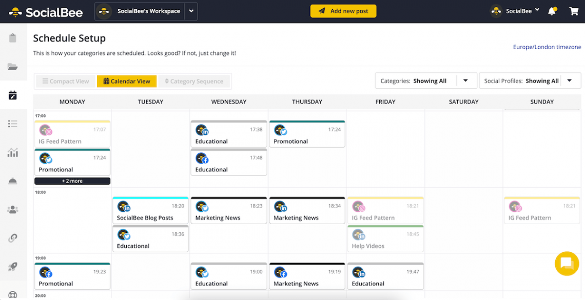 SocialBee dashboard