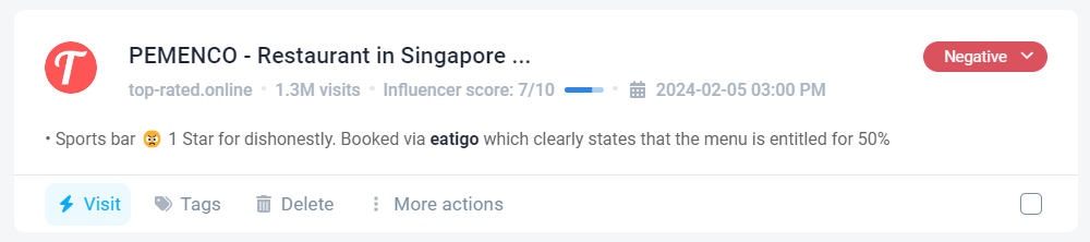 Negative mention detected by Brand24