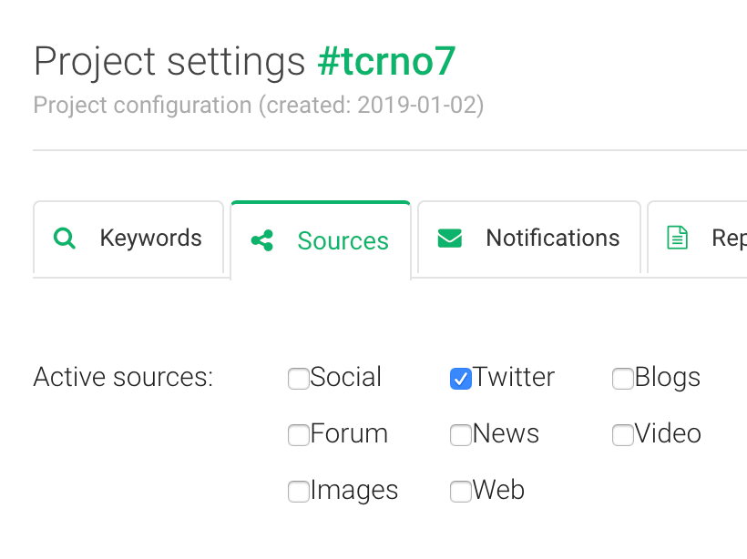 Project settings inside Brand24 a Web monitoring tool