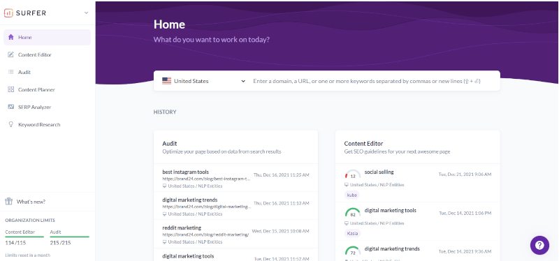 SurferSEO - digital marketing tools 2023