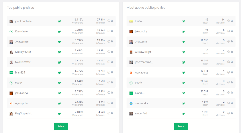 A table with potential Twitter influencers you can work with to increase your Twitter reach