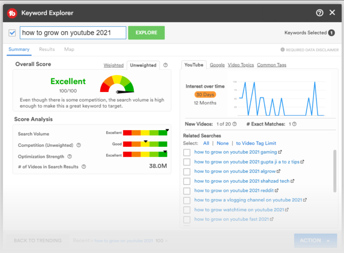 TubeBuddy dashboard